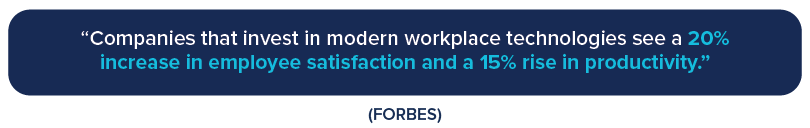 Companies that invest in modern workplace technologies see a 20% increase in employee satisfaction and a 15% rise in productivity. - Forbes
